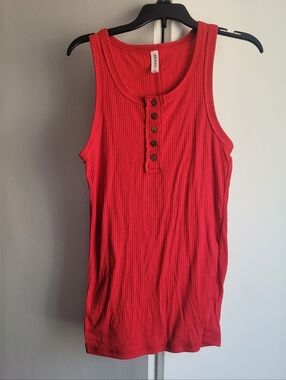 Zenana Red Racerback Henley Tank Top